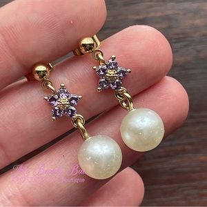 Purple Crystal Pearl Stud Earrings